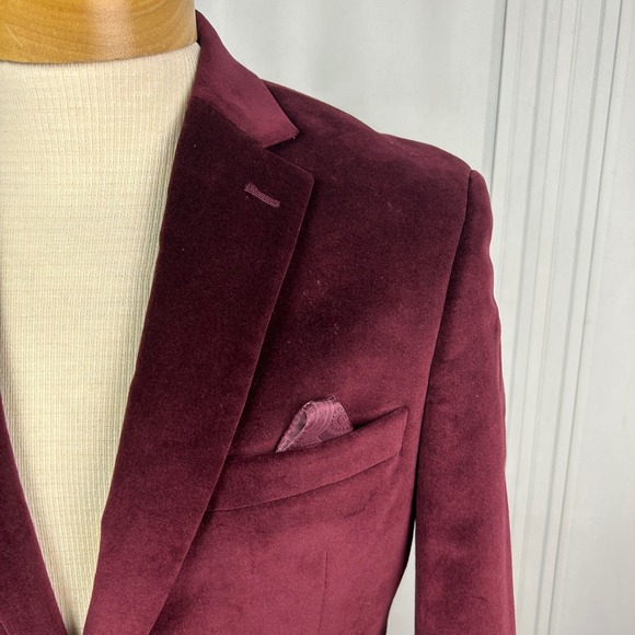 Alfani Red Wine Velvet Slim Fit 2-Button Blazer, Mens 38S - Picture 3 of 15